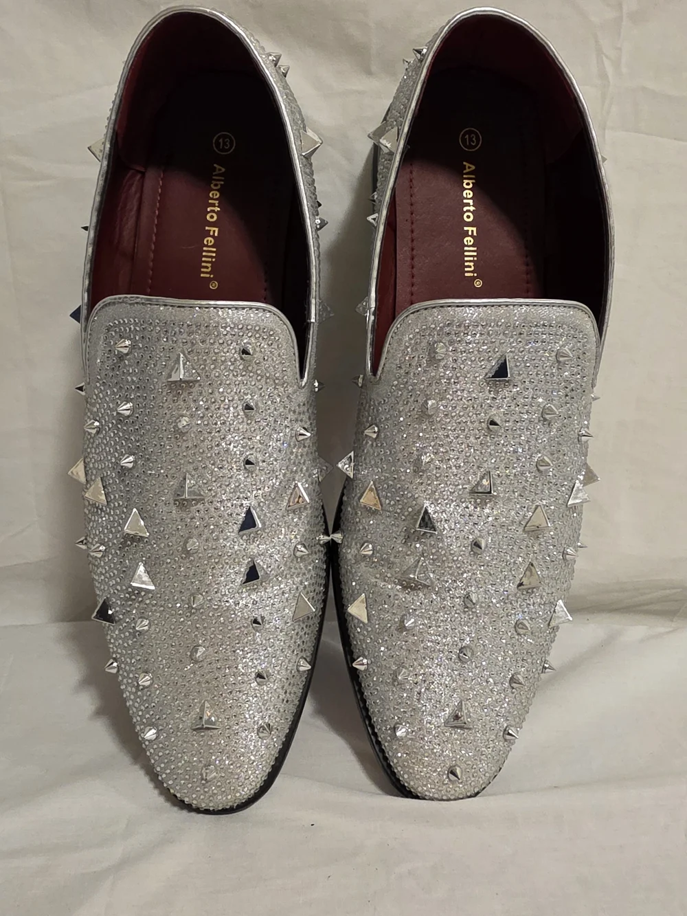 Alberto Fellini Silver Spike Glitter Dress Shoes Size 13 Display Show Stoppers!